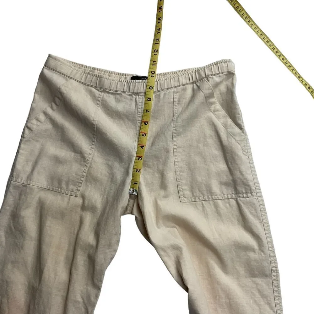 J. Crew Women's Linen Cotton Ankle Pants Size XS Beige Pull On Wide Leg‎